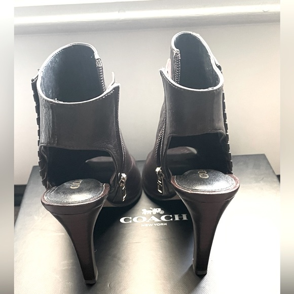 Coach Izzie Brown Peep Toe Ankle Slender Stacked Heel Shoe Bootie Chestnut 5.5 - Picture 6 of 10